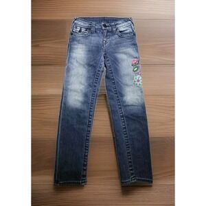 True Religion Straight Blue Jeans Denim Flap Pocket Girls 22x21 World Tour Misty